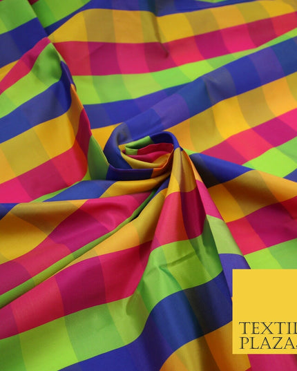 High Quality Bright Vibrant 4 Colour Check Faux Taffeta India Silk Dress Fabric