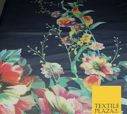 Premium Vintage Floral Flower Shaded Multicolour Printed Georgette Dress Fabric