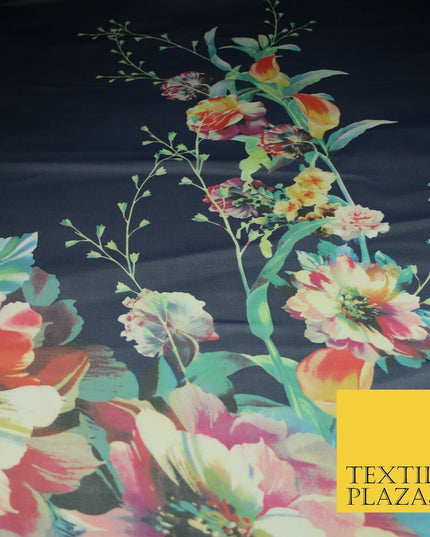 Premium Vintage Floral Flower Shaded Multicolour Printed Georgette Dress Fabric