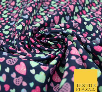 Small Cute Heart Love Valentine Rainbow Printed Crepe Polyester Dress Fabric 58"