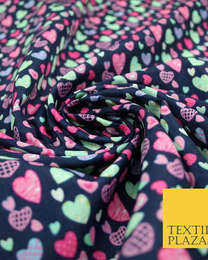 Small Cute Heart Love Valentine Rainbow Printed Crepe Polyester Dress Fabric 58"