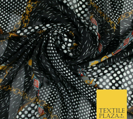 Premium Floral Chain Belt Spotted Stripe Satin Printed Georgette Dress Fabric