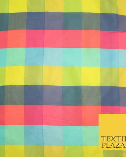 High Quality Bright Vibrant 4 Colour Check Faux Taffeta India Silk Dress Fabric
