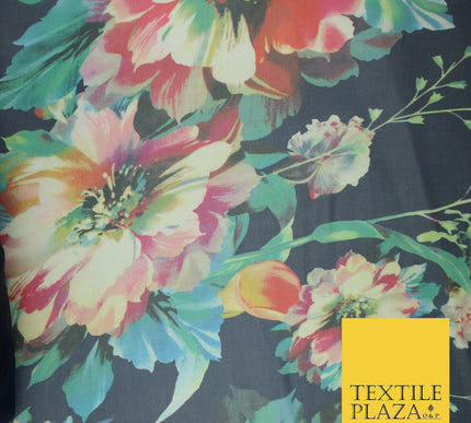 Premium Vintage Floral Flower Shaded Multicolour Printed Georgette Dress Fabric