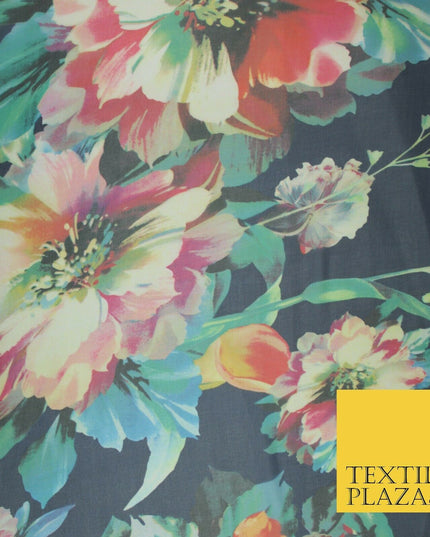 Premium Vintage Floral Flower Shaded Multicolour Printed Georgette Dress Fabric