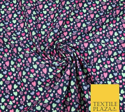 Small Cute Heart Love Valentine Rainbow Printed Crepe Polyester Dress Fabric 58"