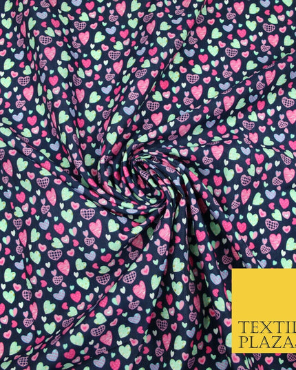 Small Cute Heart Love Valentine Rainbow Printed Crepe Polyester Dress Fabric 58"