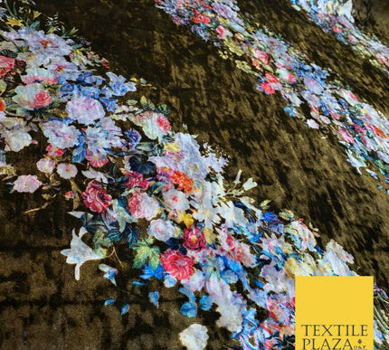 Various Floral Stripe Optical Blossom Printed Soft Stretch Velvet Dress Fabric