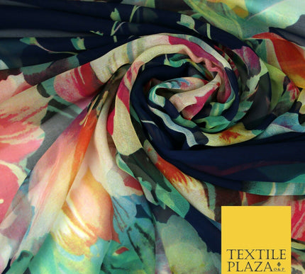 Premium Vintage Floral Flower Shaded Multicolour Printed Georgette Dress Fabric