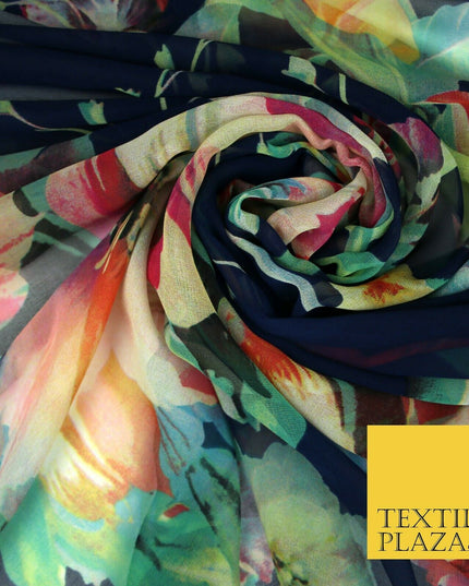 Premium Vintage Floral Flower Shaded Multicolour Printed Georgette Dress Fabric
