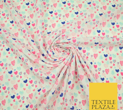 Small Cute Heart Love Valentine Rainbow Printed Crepe Polyester Dress Fabric 58"