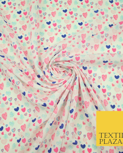Small Cute Heart Love Valentine Rainbow Printed Crepe Polyester Dress Fabric 58"