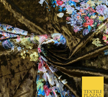 Various Floral Stripe Optical Blossom Printed Soft Stretch Velvet Dress Fabric