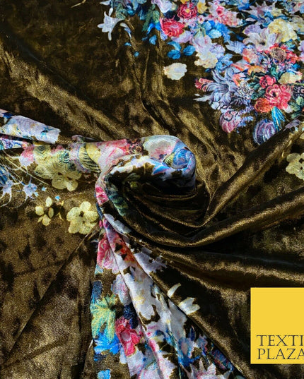 Various Floral Stripe Optical Blossom Printed Soft Stretch Velvet Dress Fabric