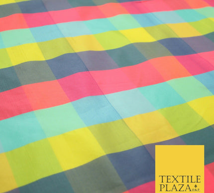 High Quality Bright Vibrant 4 Colour Check Faux Taffeta India Silk Dress Fabric