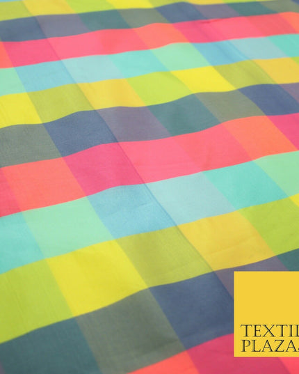 High Quality Bright Vibrant 4 Colour Check Faux Taffeta India Silk Dress Fabric