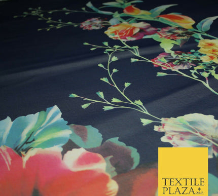 Premium Vintage Floral Flower Shaded Multicolour Printed Georgette Dress Fabric