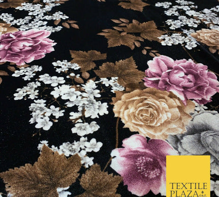 Various Floral Stripe Optical Blossom Printed Soft Stretch Velvet Dress Fabric