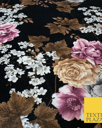 Various Floral Stripe Optical Blossom Printed Soft Stretch Velvet Dress Fabric