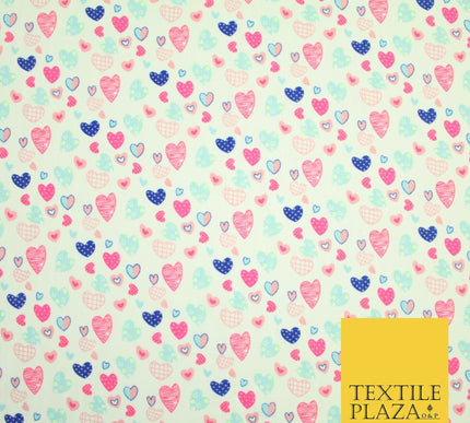 Small Cute Heart Love Valentine Rainbow Printed Crepe Polyester Dress Fabric 58"