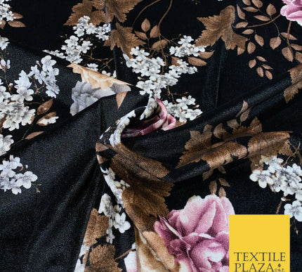 Various Floral Stripe Optical Blossom Printed Soft Stretch Velvet Dress Fabric