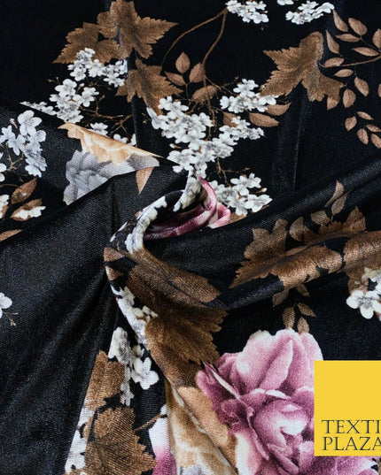 Various Floral Stripe Optical Blossom Printed Soft Stretch Velvet Dress Fabric