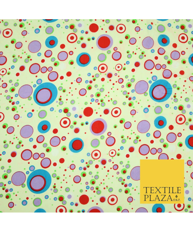 Cream Colourful Circles Dots Dotted Printed Crepe Polyester Dress Fabric 2734