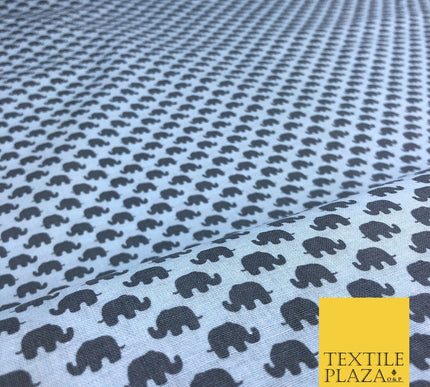 Light Blue Walking Elephants Herd Printed Fabric 100% Cotton Craft Safari RE902