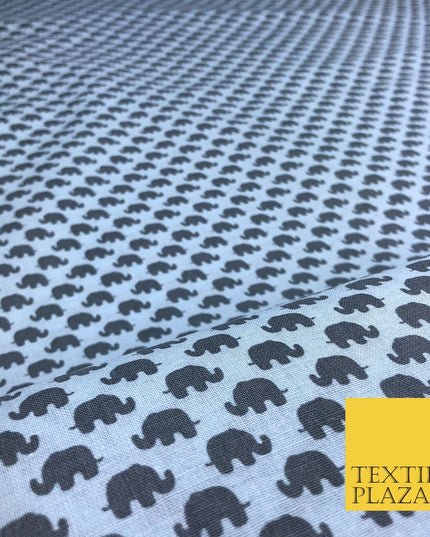 Light Blue Walking Elephants Herd Printed Fabric 100% Cotton Craft Safari RE902
