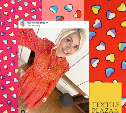 Small Cute Heart Love Valentine Rainbow Printed Crepe Polyester Dress Fabric 58"