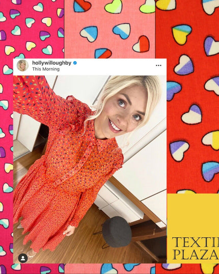 Small Cute Heart Love Valentine Rainbow Printed Crepe Polyester Dress Fabric 58"