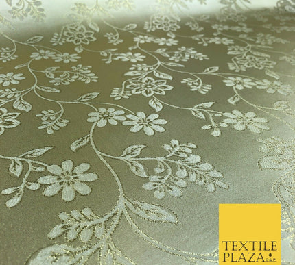 GOLD Ornamental Floral Stem Waves Brocade Dress Fabric Metallic Woven 1399
