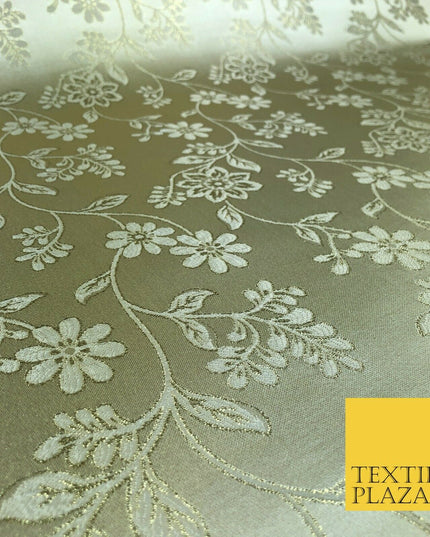 GOLD Ornamental Floral Stem Waves Brocade Dress Fabric Metallic Woven 1399
