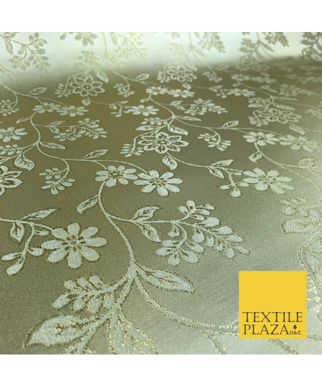 GOLD Ornamental Floral Stem Waves Brocade Dress Fabric Metallic Woven 1399