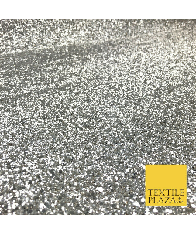 SILVER Luxury Chunky Glitter Encrusted Shimmer Canvas Fabric Heavy Backdrop 1392
