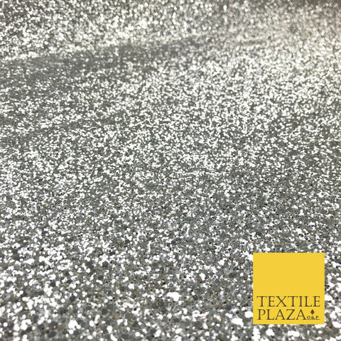SILVER Luxury Chunky Glitter Encrusted Shimmer Canvas Fabric Heavy Backdrop 1392