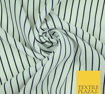 PINSTRIPE BRETON STRIPE Black White Printed Crepe Polyester Dress Fabric 2732