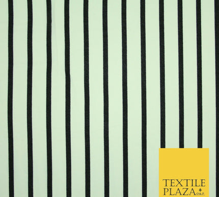 PINSTRIPE BRETON STRIPE Black White Printed Crepe Polyester Dress Fabric 2731