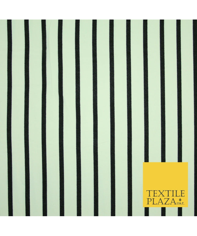 PINSTRIPE BRETON STRIPE Black White Printed Crepe Polyester Dress Fabric 2731