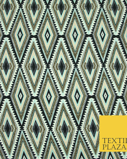 Black Abstract Aztec Diamond Rhombus Printed Crepe Polyester Dress Fabric 2733