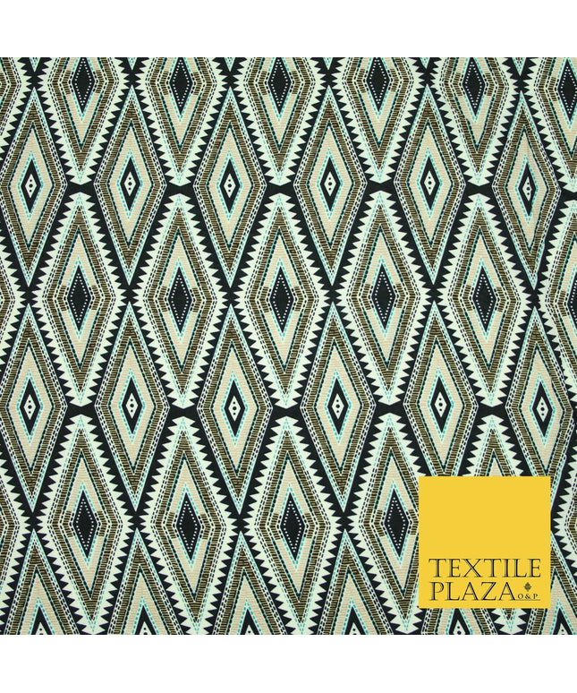 Black Abstract Aztec Diamond Rhombus Printed Crepe Polyester Dress Fabric 2733
