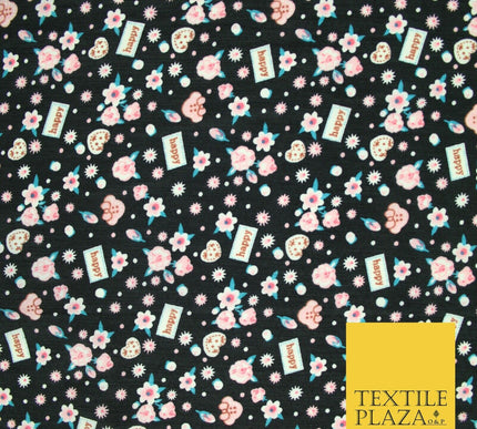 Black Pink Ditsy Small Floral Happy Printed Crepe Polyester Dress Fabric 2728