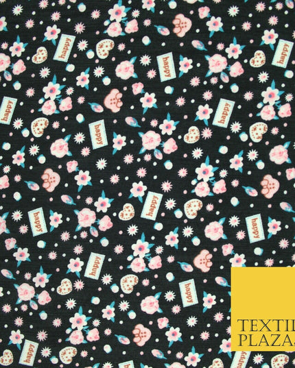 Black Pink Ditsy Small Floral Happy Printed Crepe Polyester Dress Fabric 2728