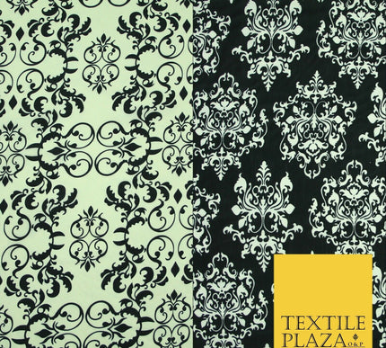 Black White Large Damask Intricate Printed Crepe Polyester Abstract Dress Fabric