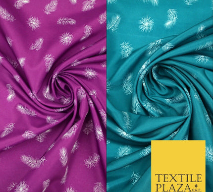 Small Floating White Peacock Feather Printed Crepe Polyester Dress Fabric 58"