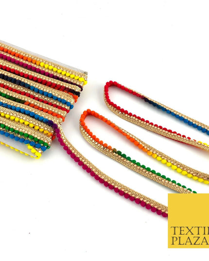 9 Metres Rainbow Multi Colour Trim Lace Border Diamonte Indian Phulkari Bead(X1)