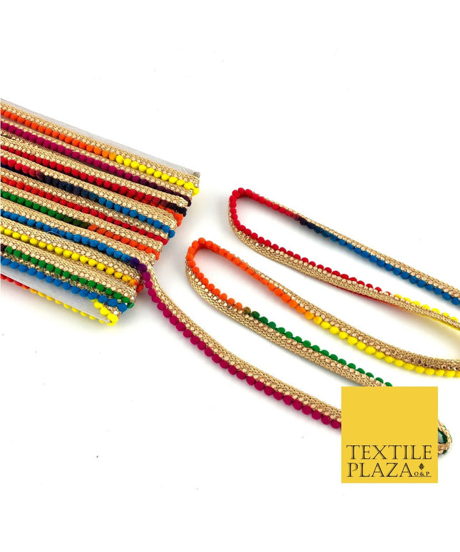 9 Metres Rainbow Multi Colour Trim Lace Border Diamonte Indian Phulkari Bead(X1)