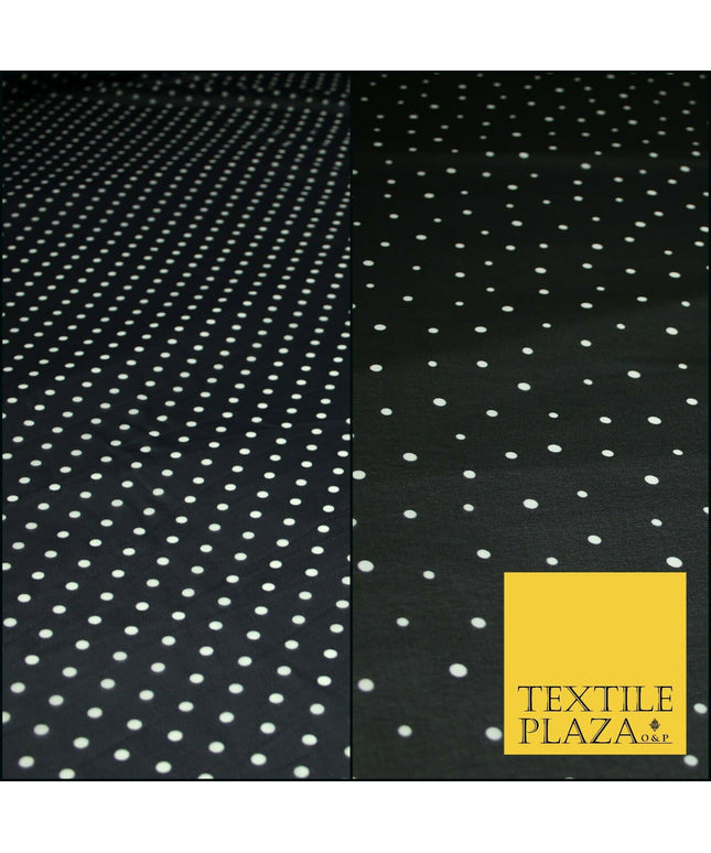 Premium Black Blue White Polka Dot Multi Spotted Printed Georgette Dress Fabric