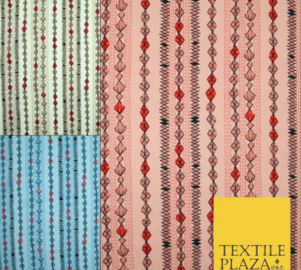 Striped Diamond Zigzag Fairisle Look Printed Crepe Polyester Stripe Dress Fabric