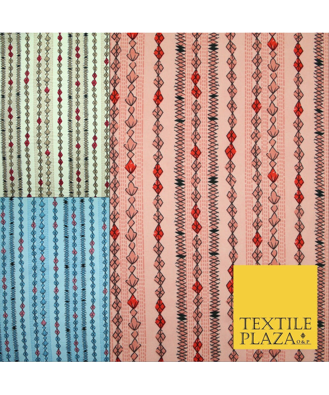 Striped Diamond Zigzag Fairisle Look Printed Crepe Polyester Stripe Dress Fabric